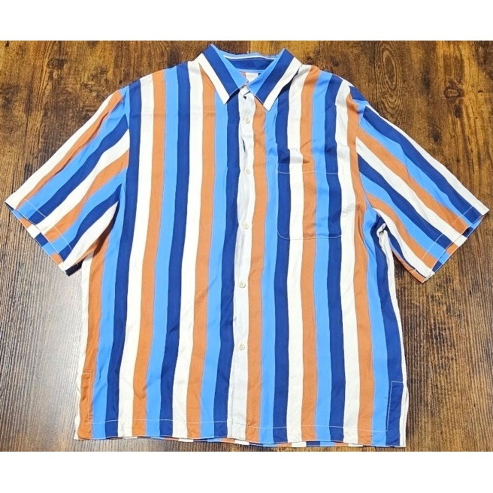 SANDRO Paris Carrie Striped Woven Shirt Stripe Orage Peach Teck Mens Size XL